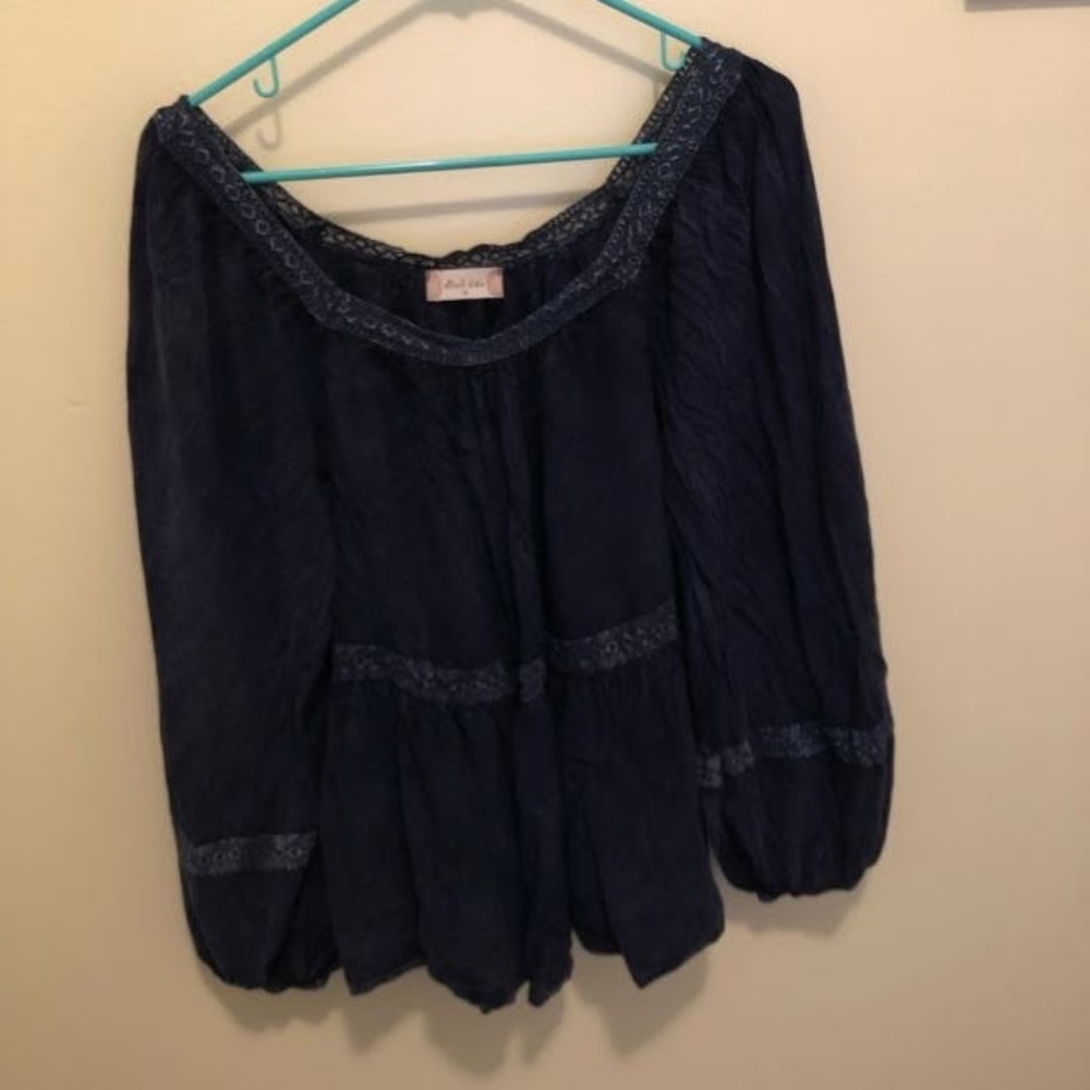 Altar'd State Navy Long Sleeve Peasant Top Medium